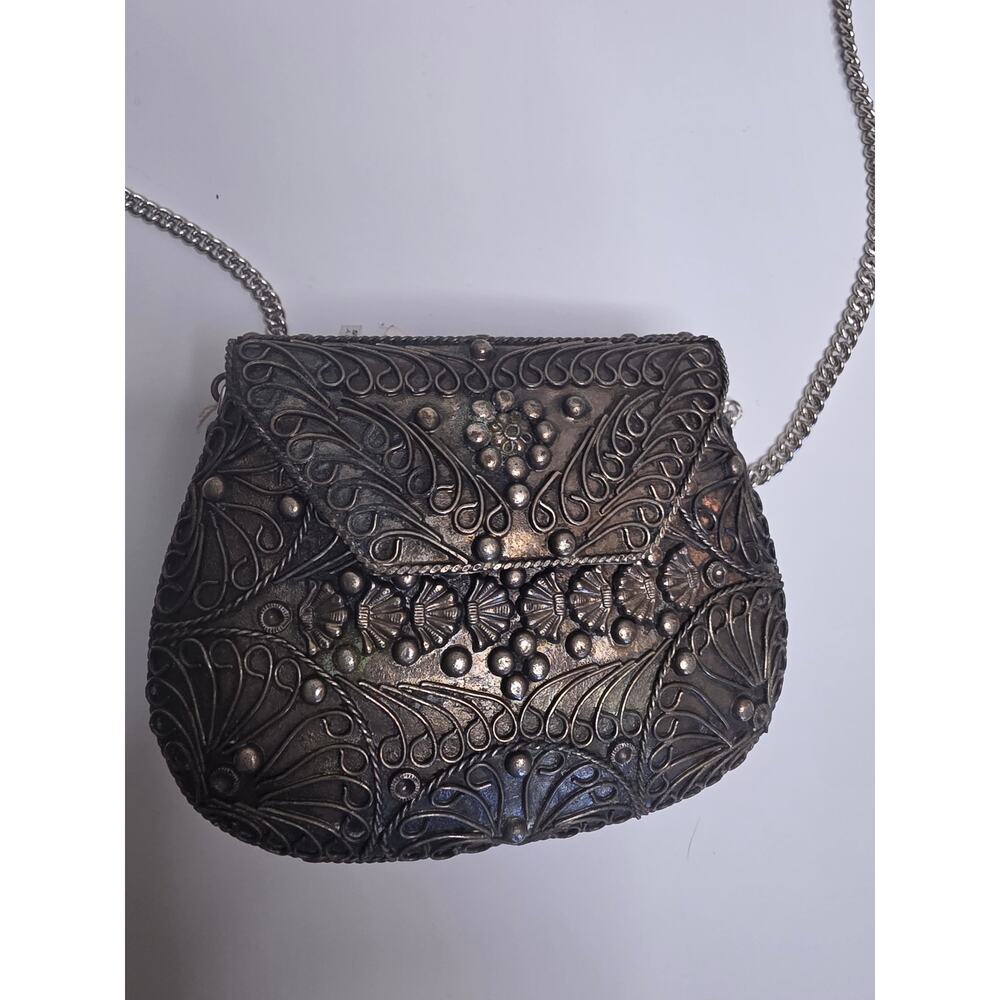 Vintage Sajai India Metal Agate Evening Bag Silver Fi… - Gem